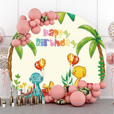 Niedlich Dinosaurier Luftballons Kreis Glücklich Geburtstag Hintergrund
